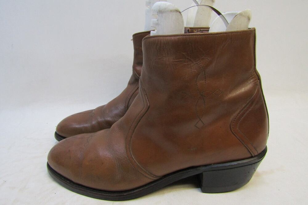 Acme Mens Size 9 EE Brown Leather Ankle Zip Western Cowboy Boots